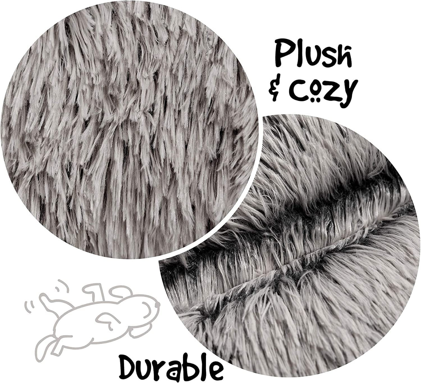 Large Dog Faux Fur Calming Sofa Bed - Soft & Plush Anti-Anxiety Pet Couch, Machine Washable with Non-Slip Bottom, 36"x36"x8", Grey
