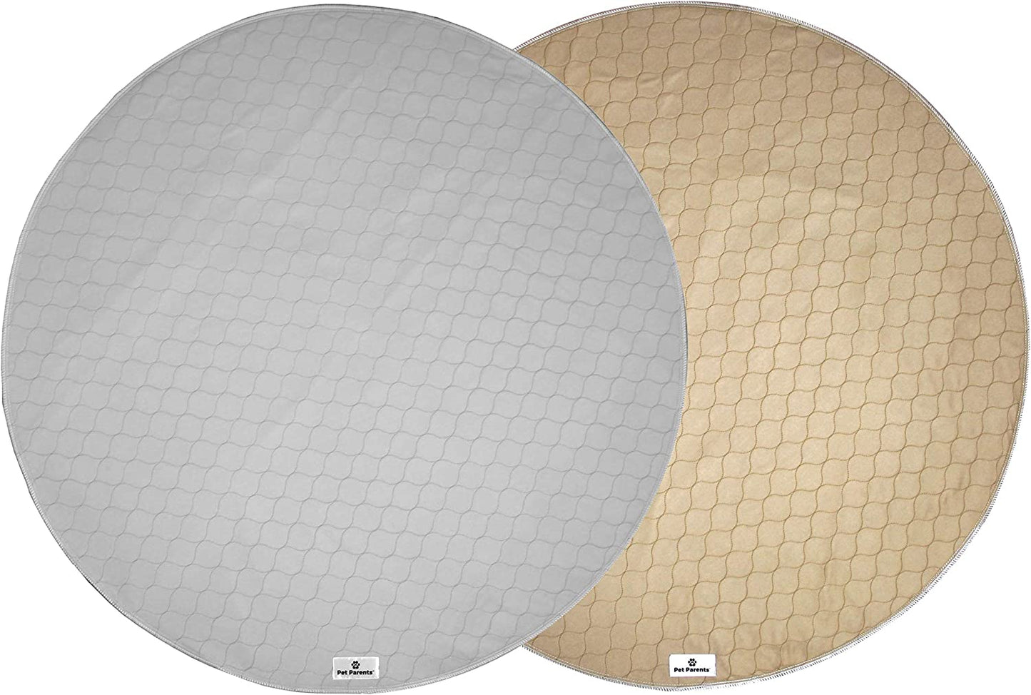 ® Pawtect® Washable Dog Pee Pads (2-Pack) - Premium Waterproof and Reusable Whelping Pads, Modern Design (Tan/Grey, 48" Round)