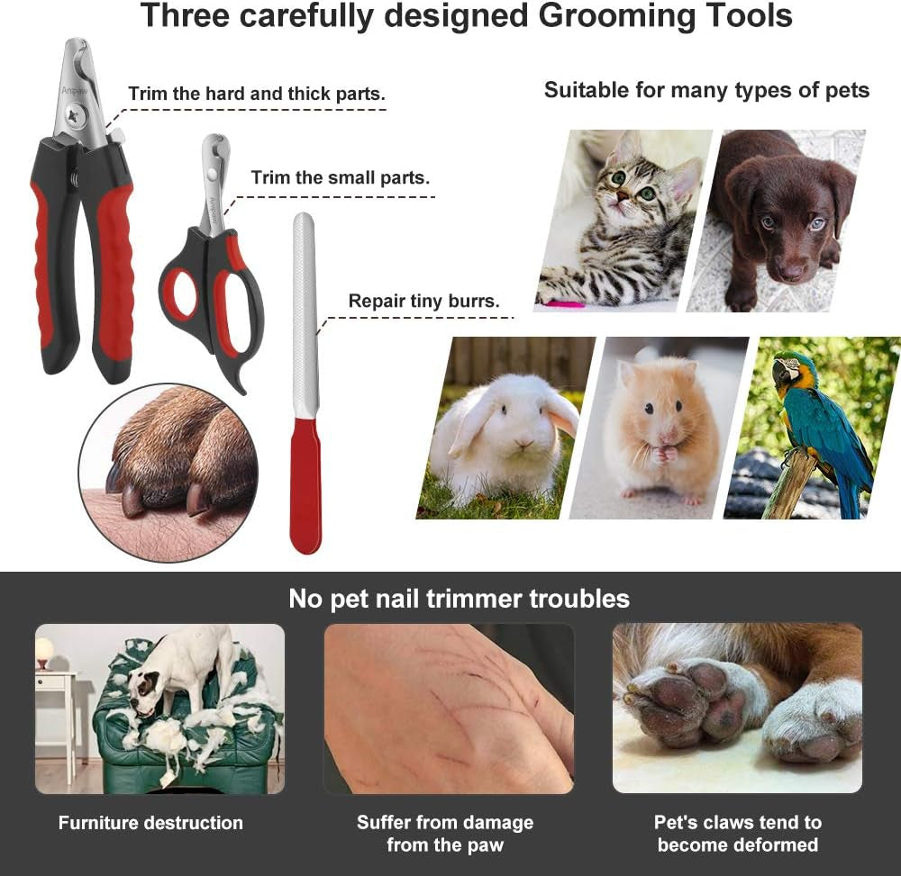 Professional Dog Nail Clipper and Trimmer Set with Stainless Steel Blades, Non-Slip Handles, Safety Guard, Ideal for All Pet Sizes, Includes Free Nail File
