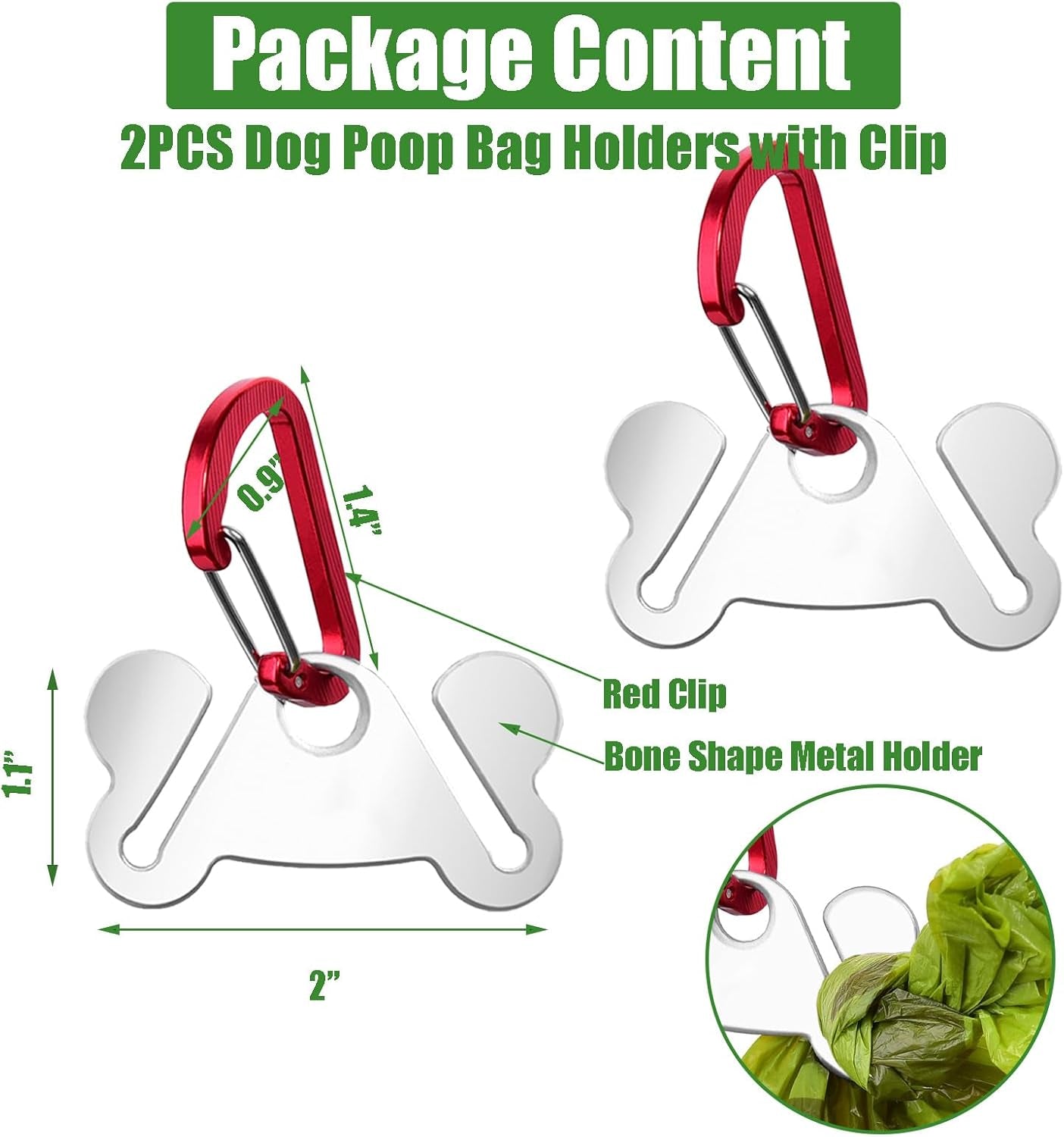 2-Pack Dog Waste Bag Holder and Carrier, Hands-Free Poop Bag Organizer