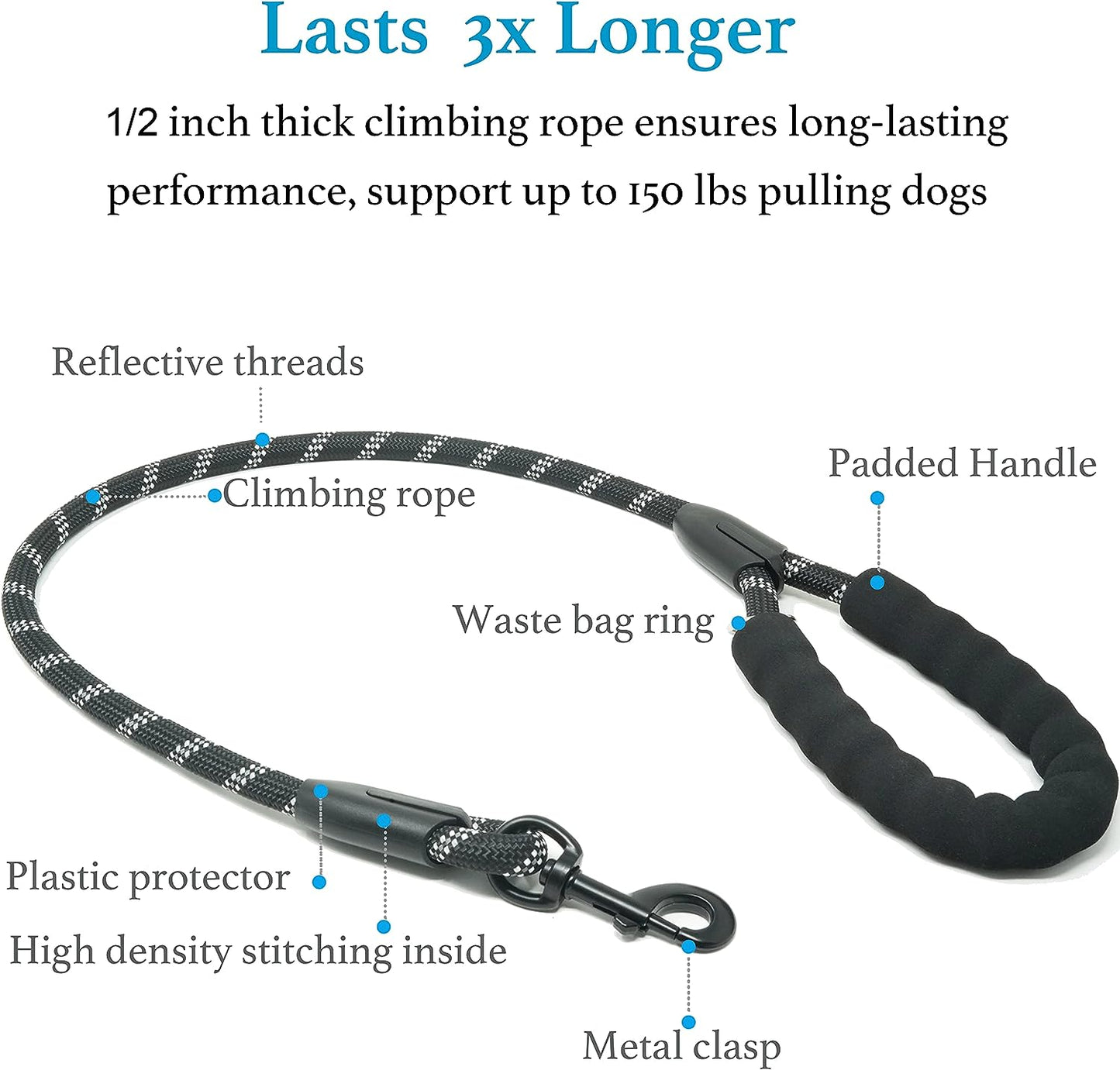 Dual Dog Leash with 360° Swivel and Shock Absorbing Bungee for Tangle-Free Walking of Two Dogs (Large, 25-150 lbs, Black)