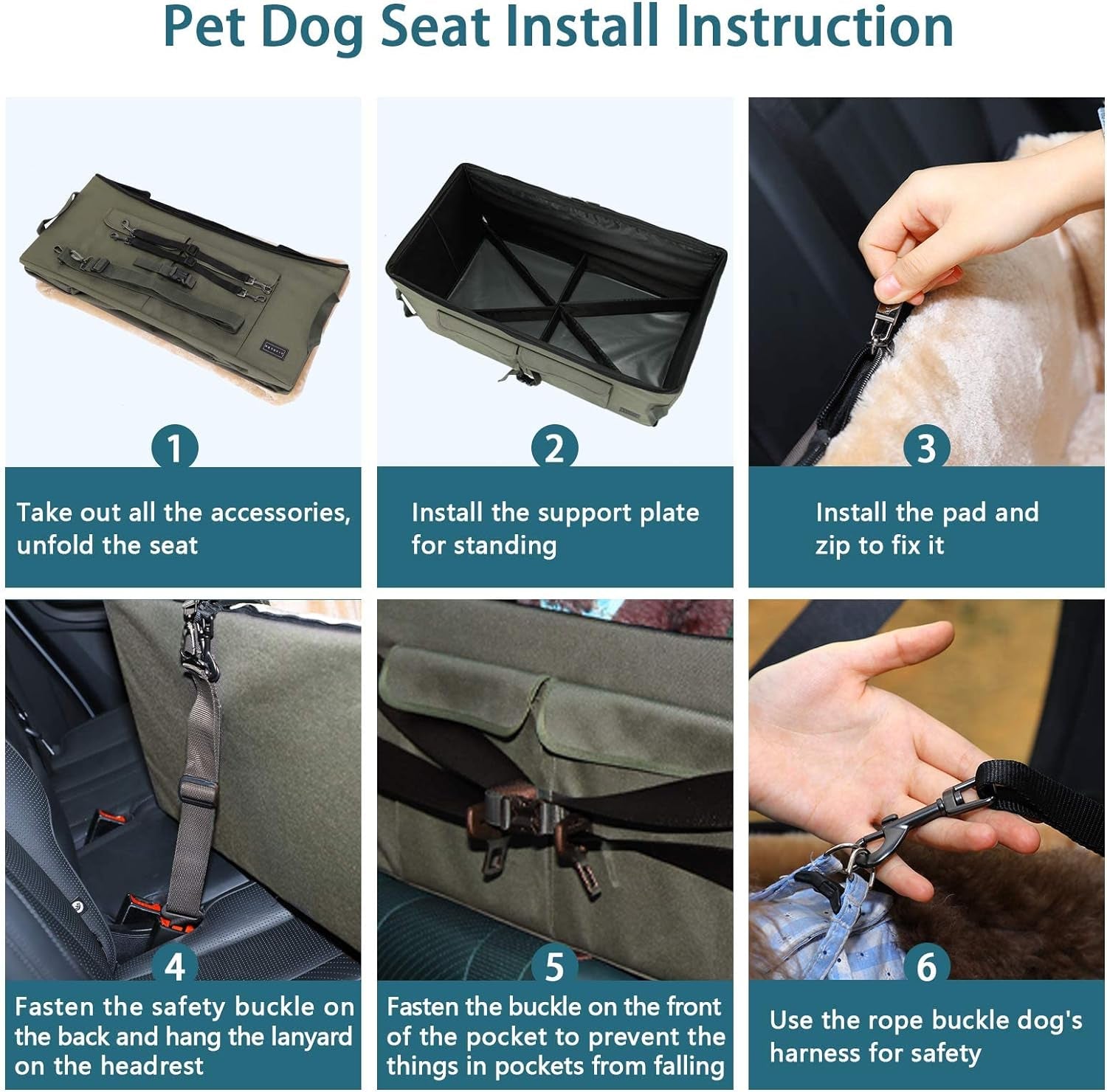 Large Dog Booster Seat for Two Small Dogs or One Medium Dog up to 45 lbs, Featuring Two Spacious Pockets for Cars, Trucks, and SUVs (Dark Brown)