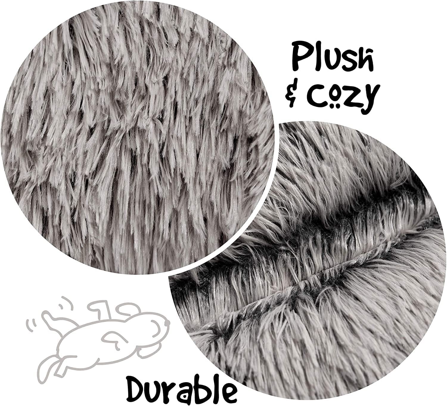Large Dog Faux Fur Calming Sofa Bed - Soft & Plush Anti-Anxiety Pet Couch, Machine Washable with Non-Slip Bottom, 36"x36"x8", Grey