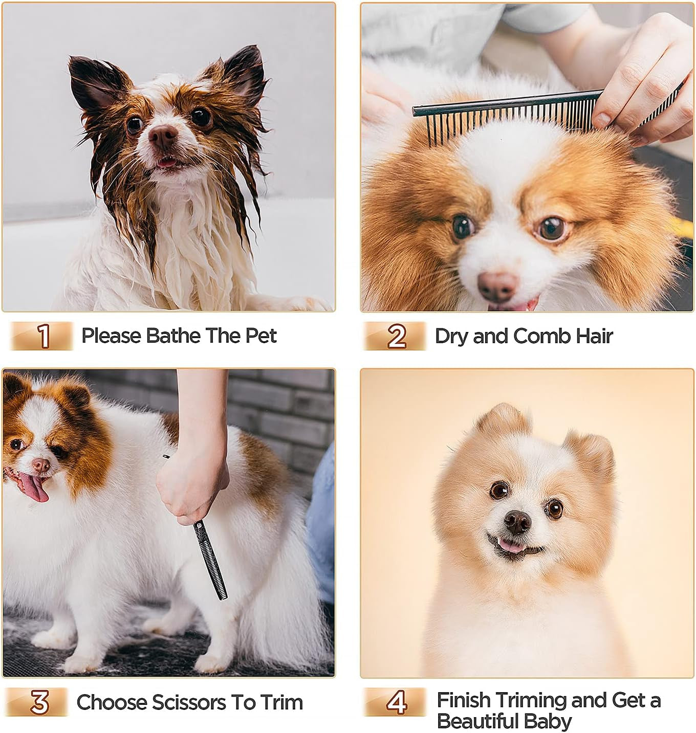 7-Inch Professional 6-in-1 Grooming Scissors for Dogs, Cats, and Other Animals - Heavy Duty Titanium Coated Stainless Steel with Safety Round Tip