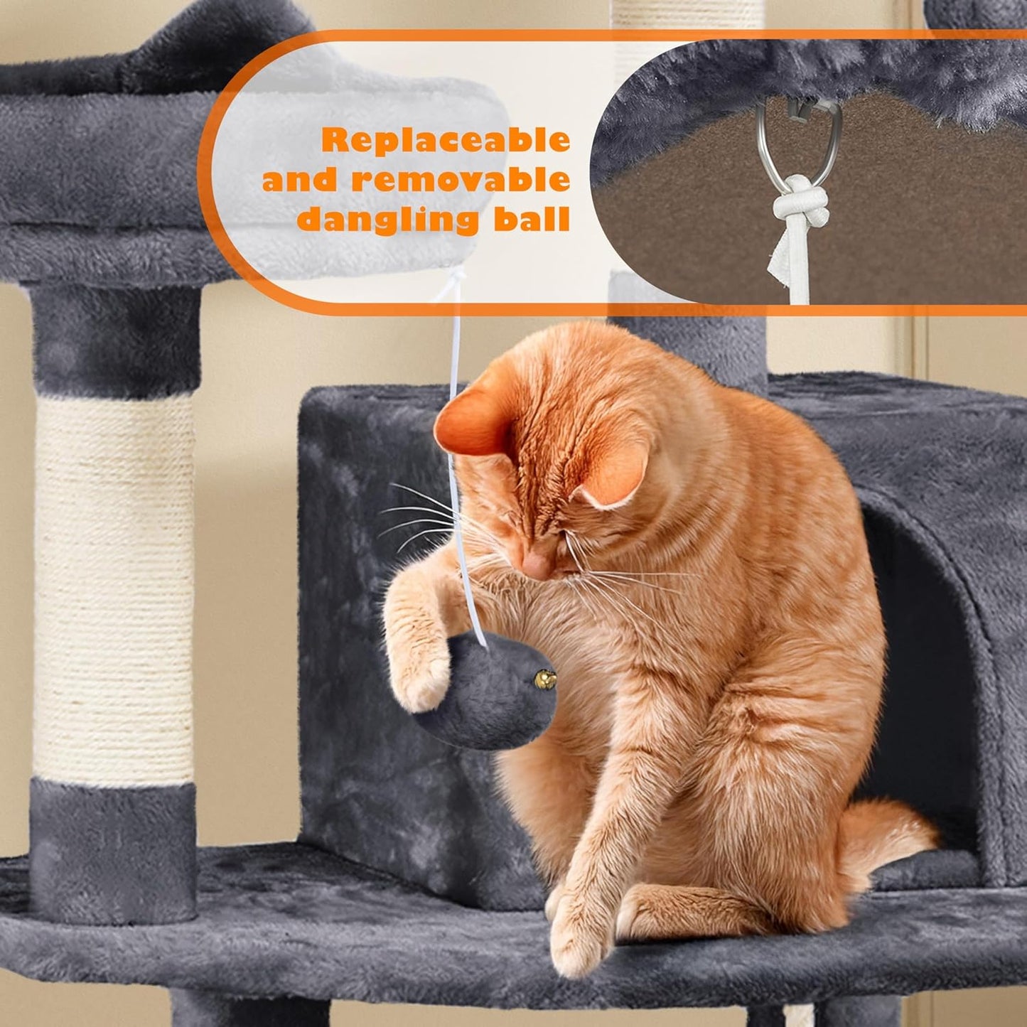 62.5-Inch Cat Tree Tower with Platform, Hammock, and Scratching Posts - Plush Perch Indoor Activity and Relaxation for Kittens, Dark Gray