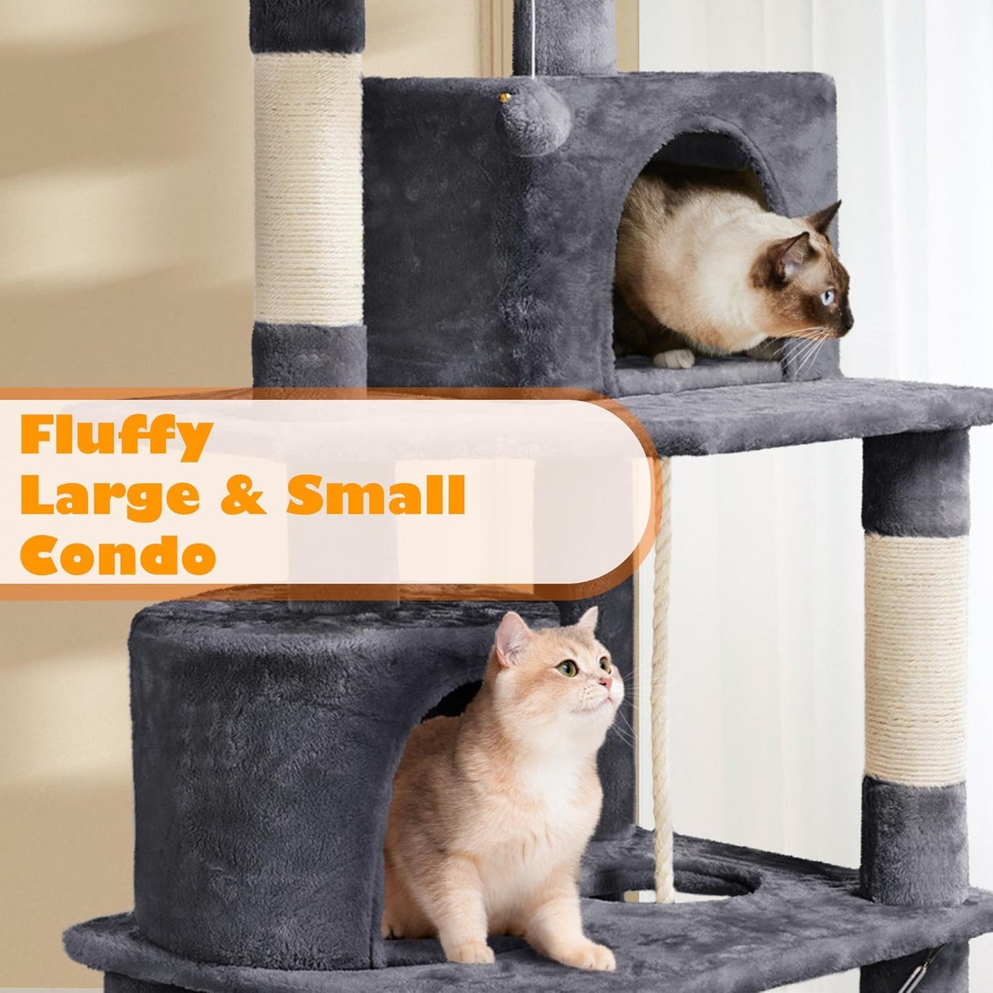 62.5-Inch Cat Tree Tower with Platform, Hammock, and Scratching Posts - Plush Perch Indoor Activity and Relaxation for Kittens, Dark Gray