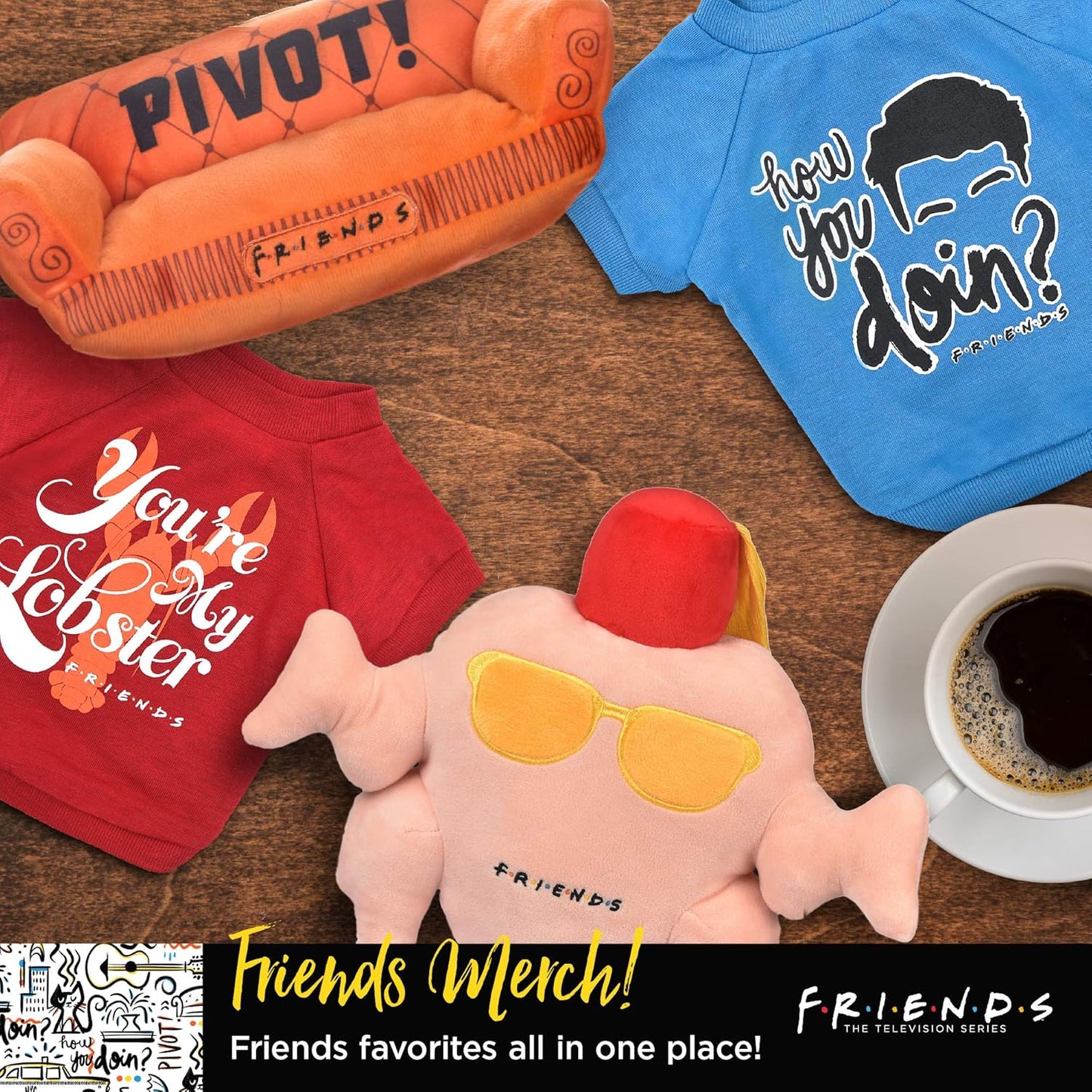 Central Perk Coffee Mug Plush Dog Toy with Rope Handle | Soft Squeaky Toy for Dogs | Stuffed Dog Toy with Squeaker for Enhanced Playtime, Friends Memorabilia