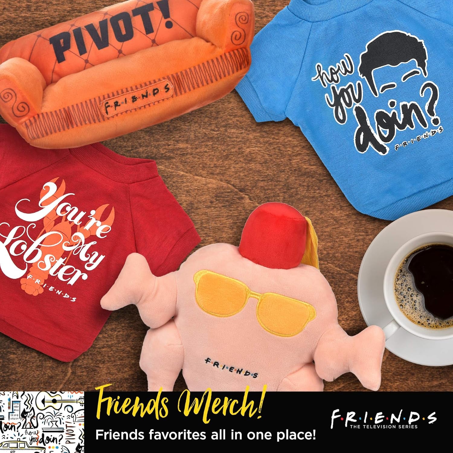 Central Perk Coffee Mug Plush Dog Toy with Rope Handle | Soft Squeaky Toy for Dogs | Stuffed Dog Toy with Squeaker for Enhanced Playtime, Friends Memorabilia
