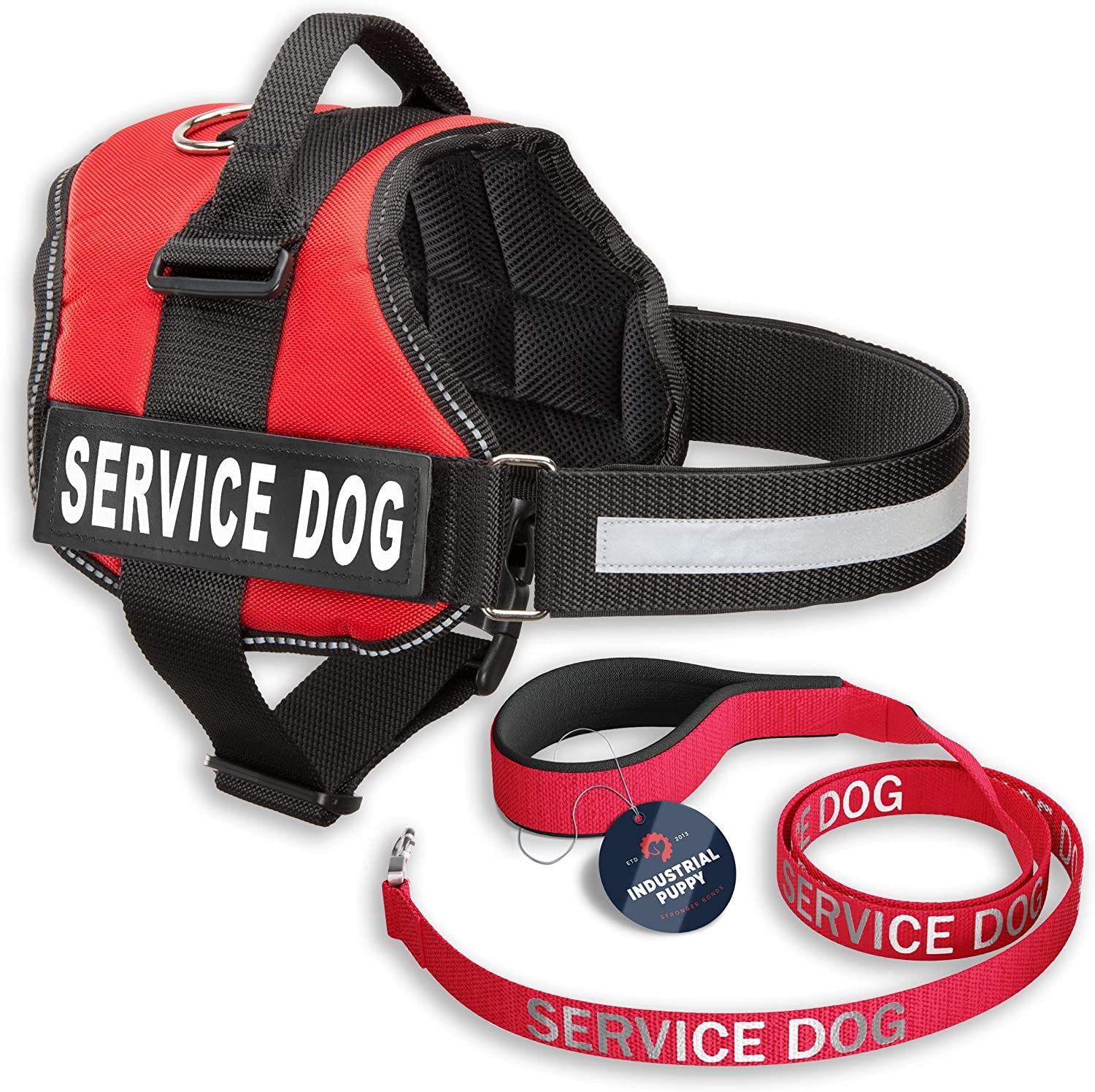Professional Service Dog Vest and Leash Set - Adjustable Harnesses (XXS to XXL) with Reflective Patch and Breathable Mesh Design (Red, Small)