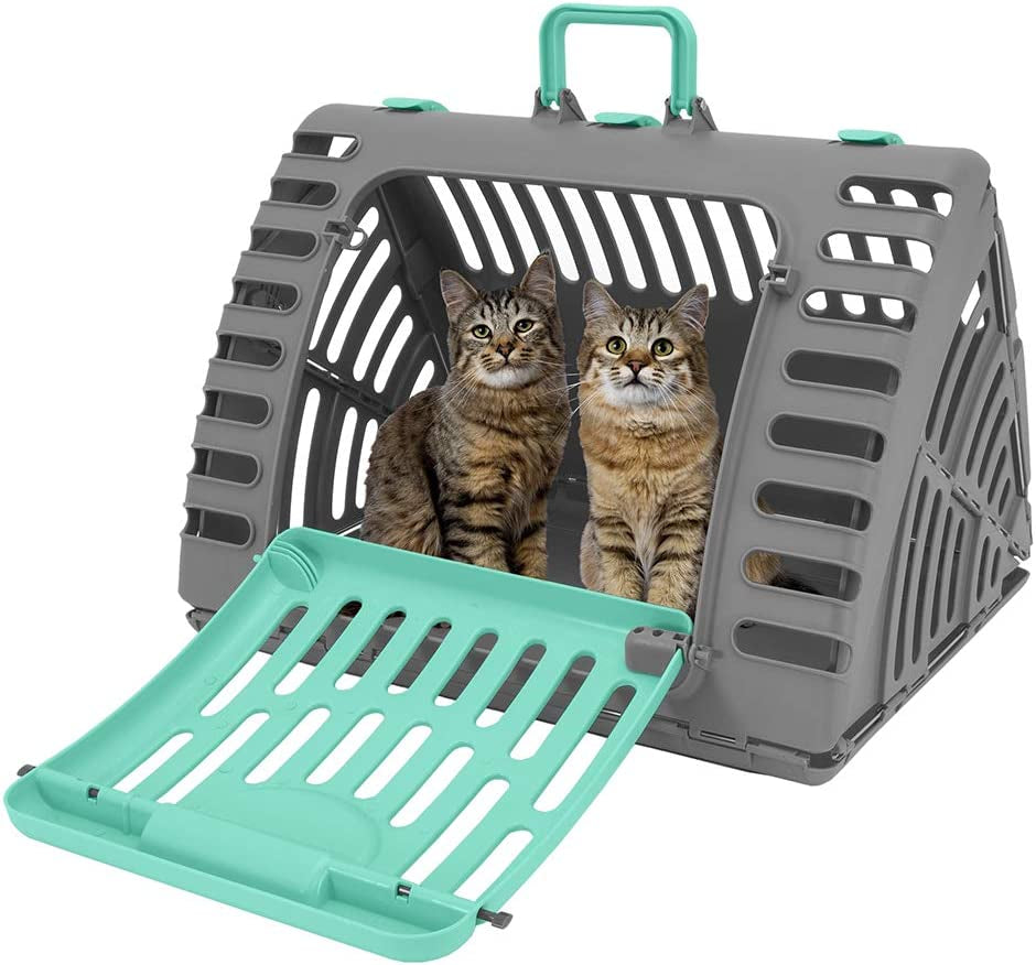 Sport Pet Designs Collapsible Travel Cat Carrier with Waterproof Bed and Front Door Access