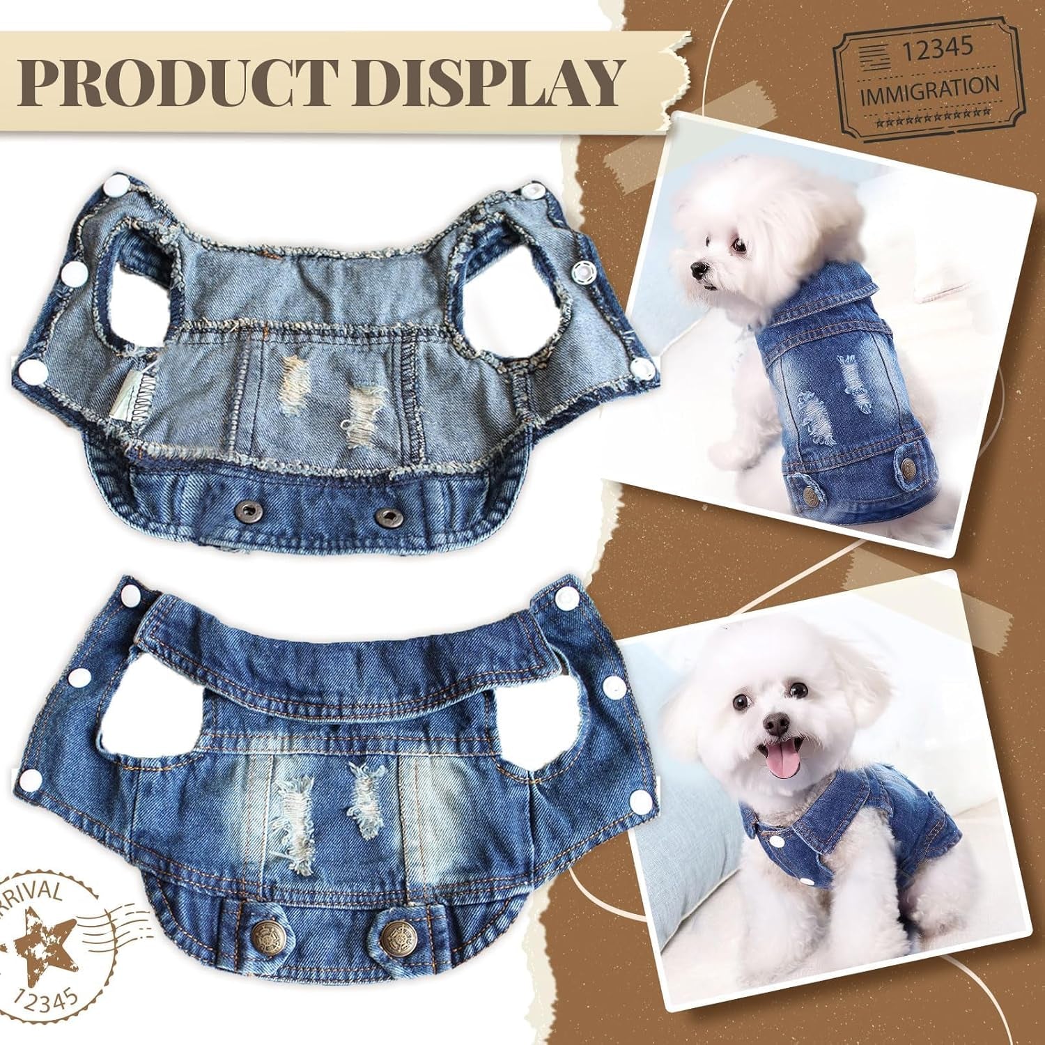 Denim Jean Jacket for Small Dogs and Cats - Stylish Pet Vest for French Bulldogs and Other Breeds (Blue, XS - Suggested Weight 2-4 lbs)