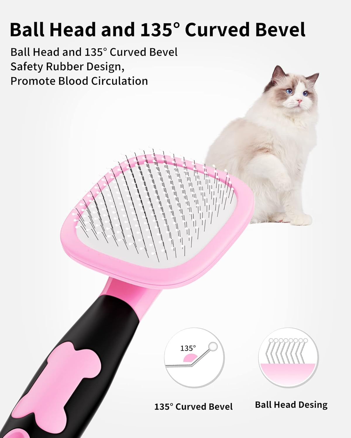 Professional Slicker Brush for Dogs and Cats - Shedding Tool (Pink)