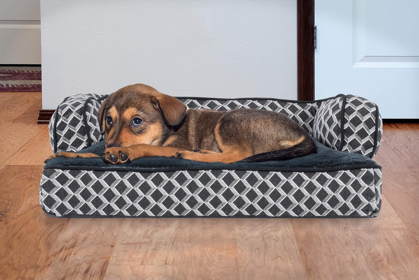 Comfy Couch Plush Dog Bed with Fiberfill Pillow - Small, Diamond Gray