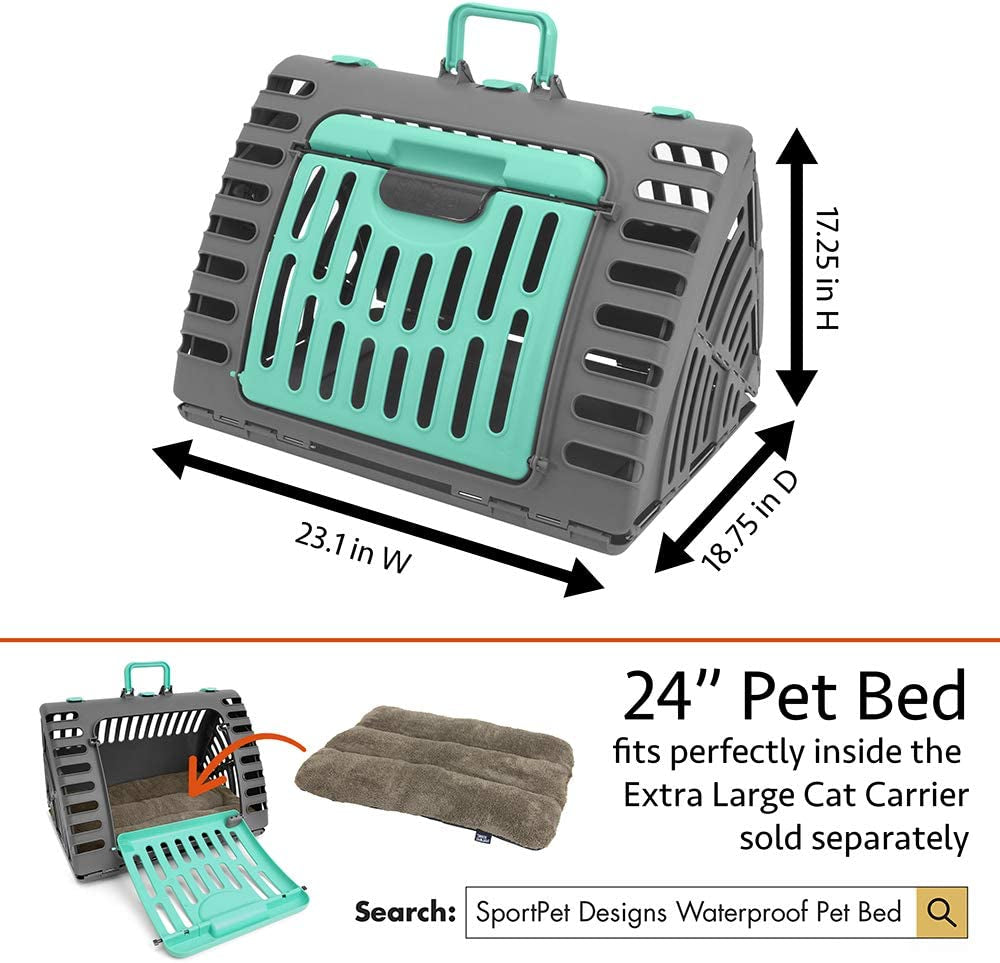 Sport Pet Designs Collapsible Travel Cat Carrier with Waterproof Bed and Front Door Access