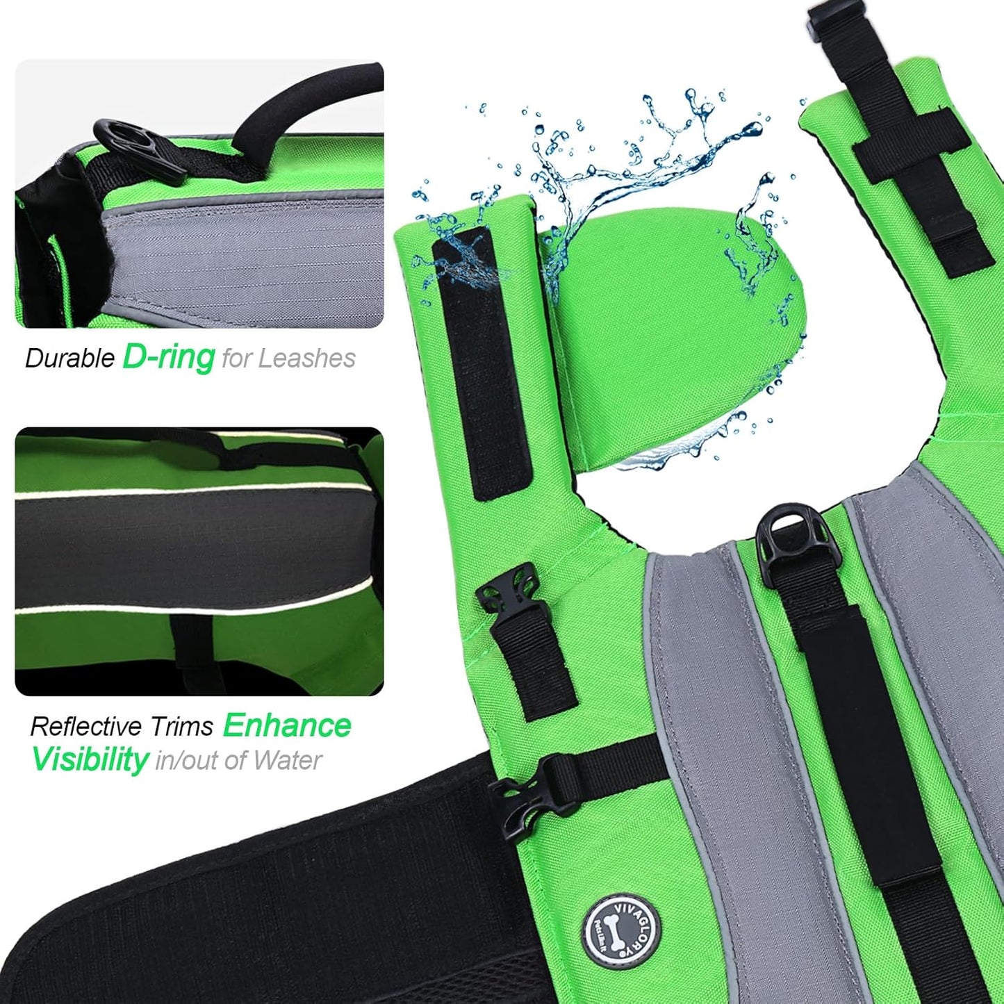 Front Float Dog Life Vest - Professional Swimming and Boating Jacket with Chin Float, Handle, Ripstop Material, and Enhanced Buoyancy for Puppies, Size Small, Bright Green