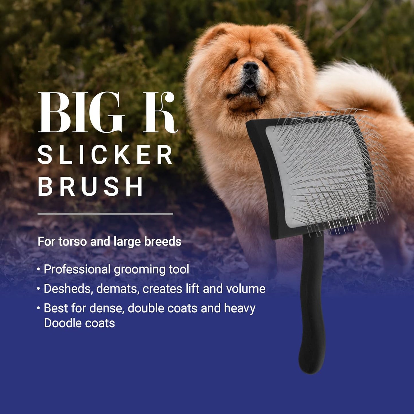 Big K Dog Slicker Brush for Goldendoodles, Labradoodles, and Poodles - Professional Grooming Tool for Fluffing, Detangling, and Styling, Large Size, Black