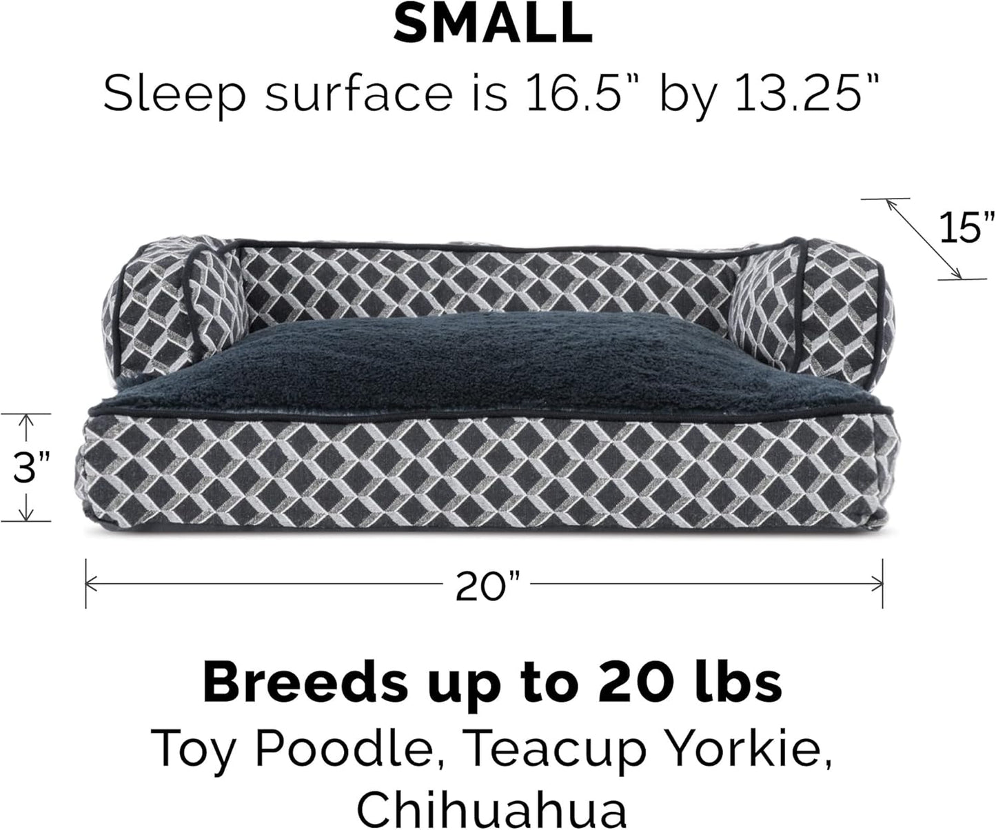 Comfy Couch Plush Dog Bed with Fiberfill Pillow - Small, Diamond Gray