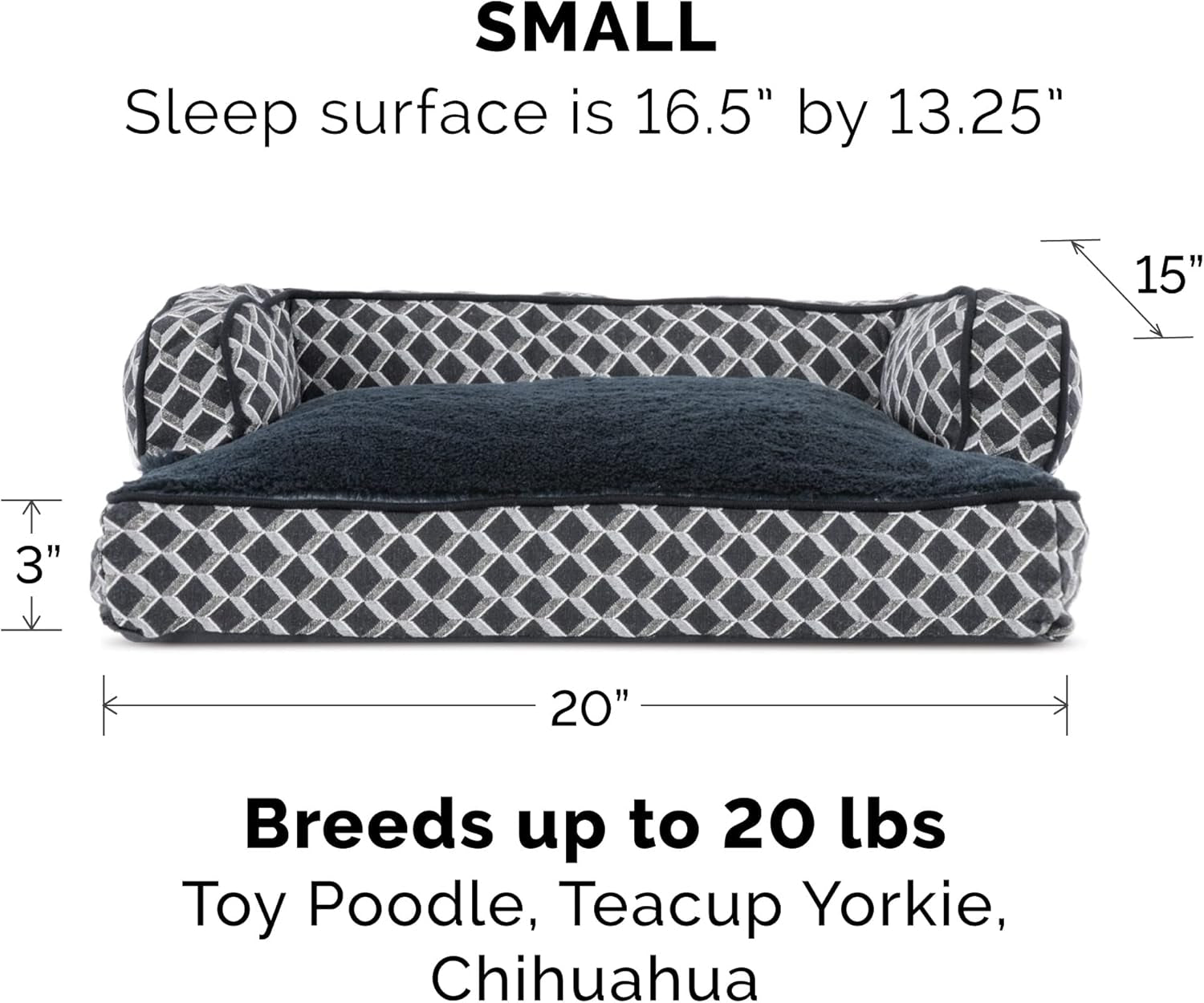 Comfy Couch Plush Dog Bed with Fiberfill Pillow - Small, Diamond Gray