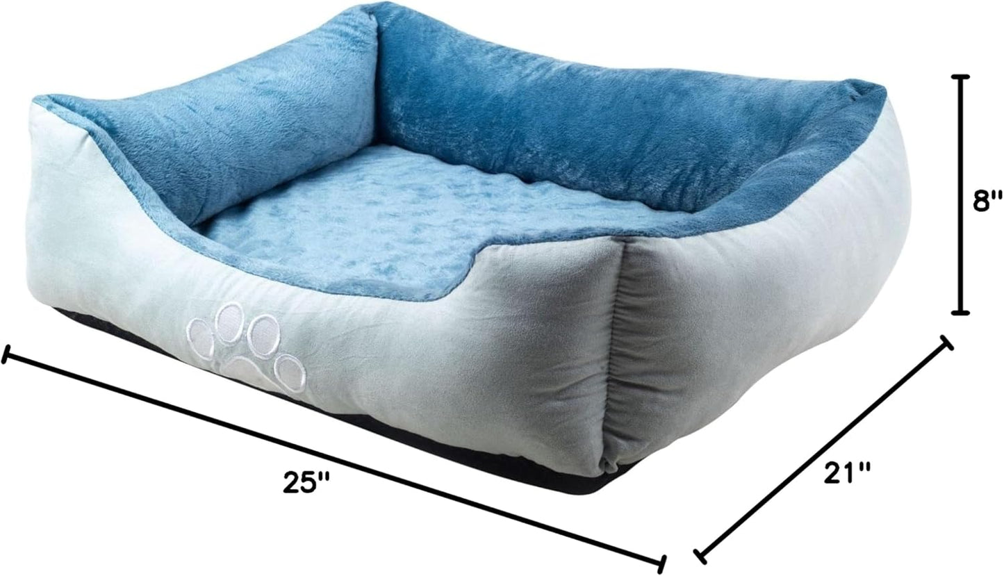 Orthopedic Rectangle Bolster Pet Bed, Medium 25x21 Inches, Blue with Orthopedic Insert by
