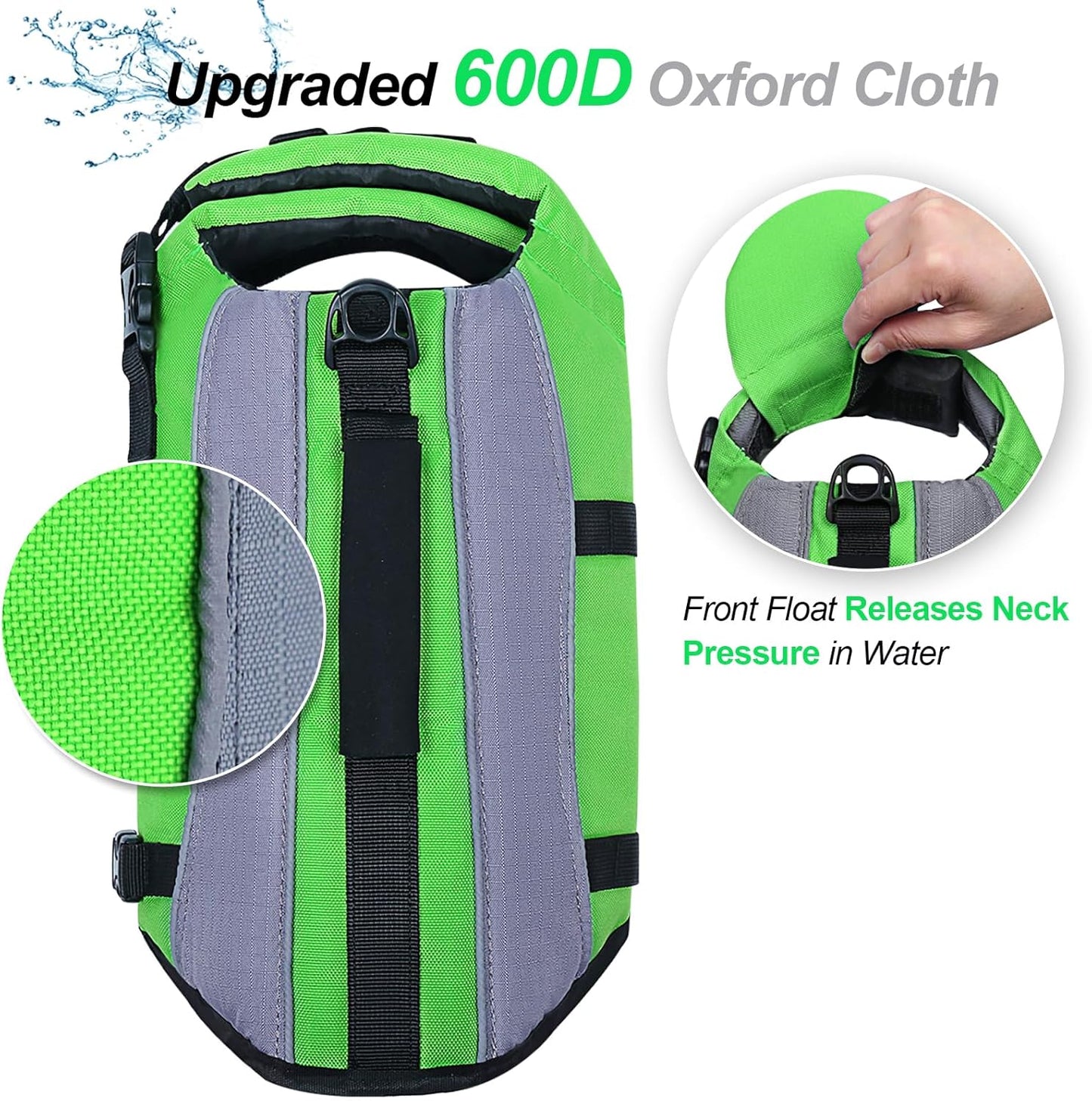 Front Float Dog Life Vest - Professional Swimming and Boating Jacket with Chin Float, Handle, Ripstop Material, and Enhanced Buoyancy for Puppies, Size Small, Bright Green