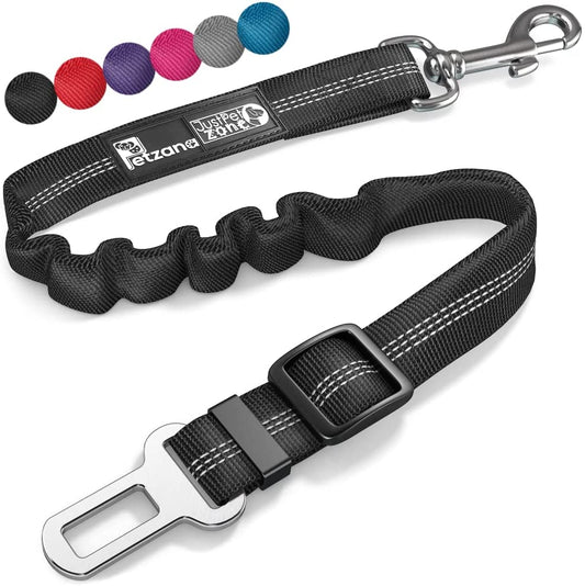 Dog Seat Belt with Elastic Bungee Buffer | Adjustable Car Travel Accessory (Black)