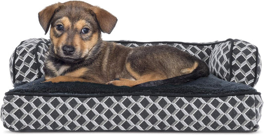 Comfy Couch Plush Dog Bed with Fiberfill Pillow - Small, Diamond Gray