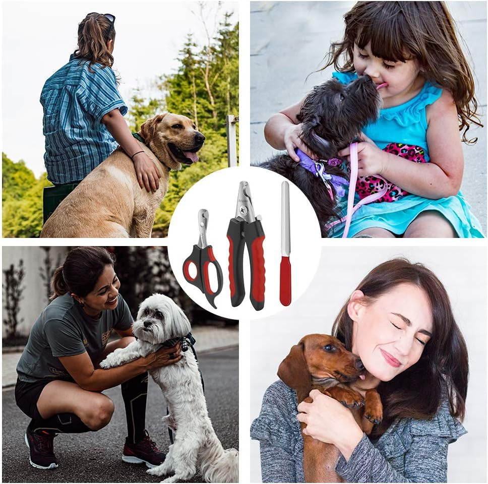 Professional Dog Nail Clipper and Trimmer Set with Stainless Steel Blades, Non-Slip Handles, Safety Guard, Ideal for All Pet Sizes, Includes Free Nail File