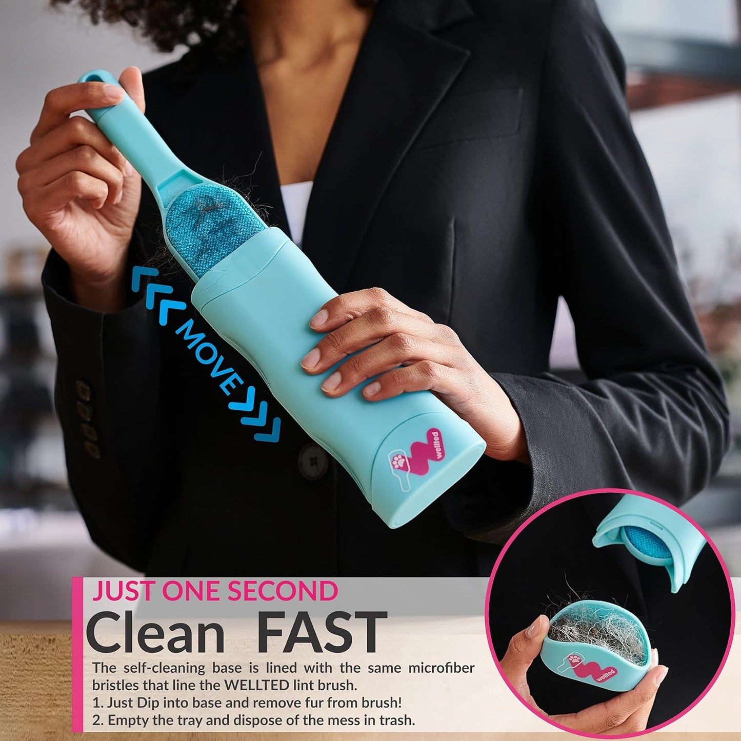 Blue Double-Sided Self-Cleaning Pet Hair Remover for Furniture, Clothing, Car Seats, Carpets, and Pet Beds - Effective Dog and Cat Fur and Lint Brush