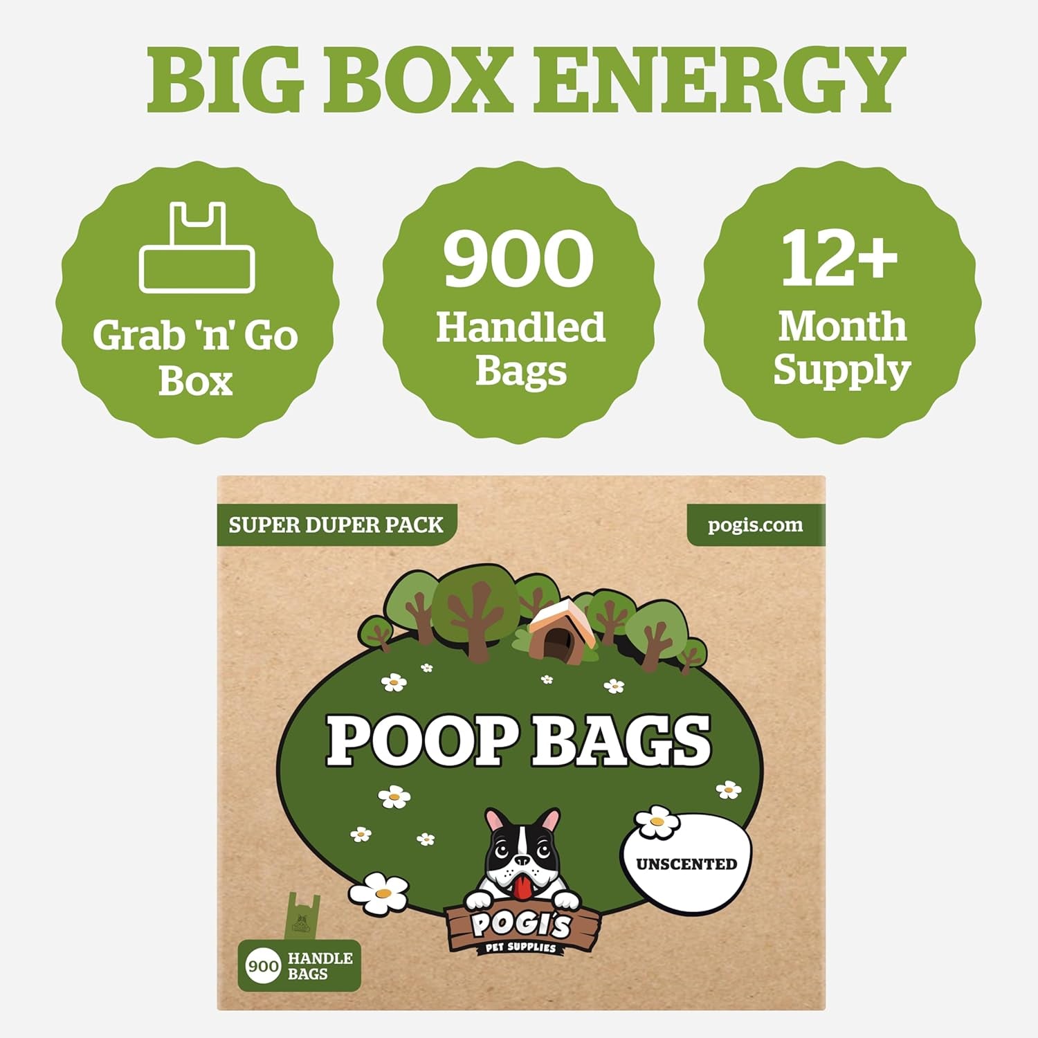 Pogi's Extra-Thick, Leak-Proof Dog Waste Bags with Handles – Unscented, Large, 900 Count