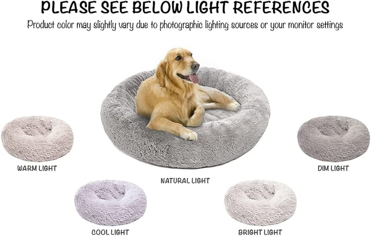Large Dog Faux Fur Calming Sofa Bed - Soft & Plush Anti-Anxiety Pet Couch, Machine Washable with Non-Slip Bottom, 36"x36"x8", Grey