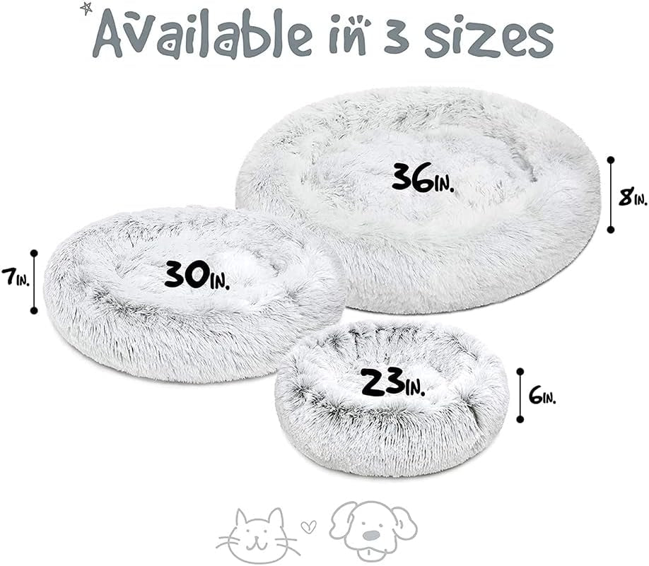 Large Dog Faux Fur Calming Sofa Bed - Soft & Plush Anti-Anxiety Pet Couch, Machine Washable with Non-Slip Bottom, 36"x36"x8", Ivory