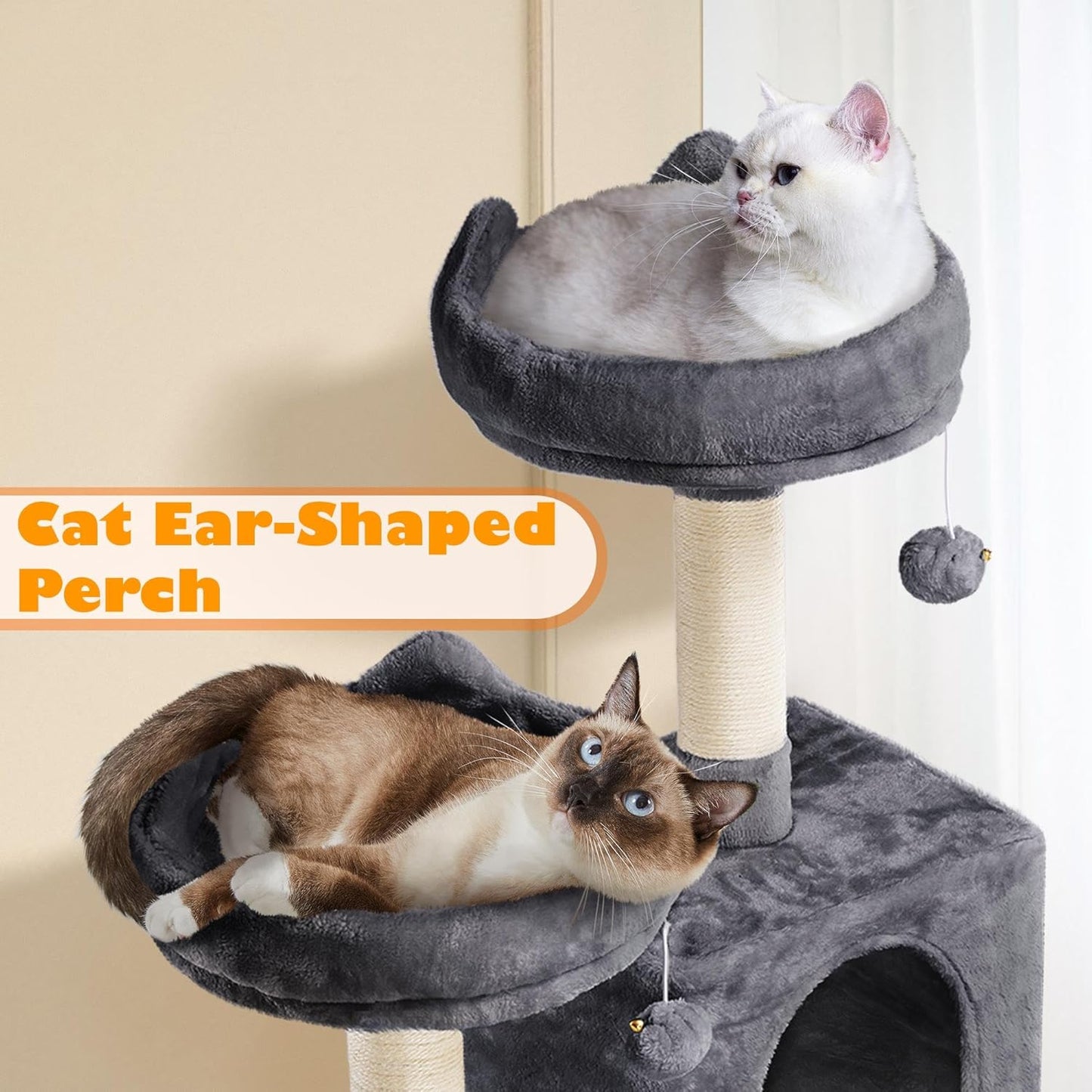 62.5-Inch Cat Tree Tower with Platform, Hammock, and Scratching Posts - Plush Perch Indoor Activity and Relaxation for Kittens, Dark Gray