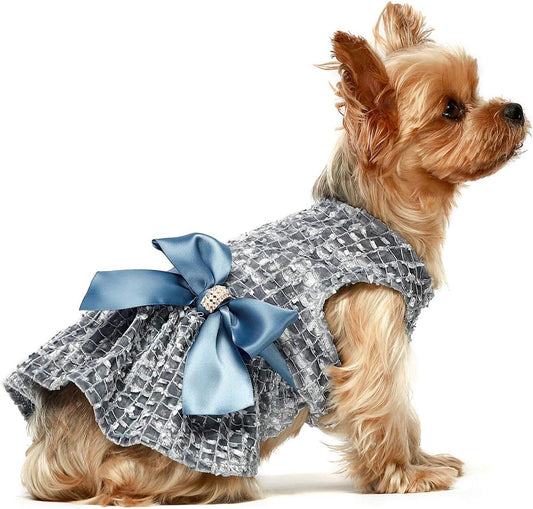 Embroidered Dog Dress - Elegant Puppy Prom Gown and Cat Birthday Party Attire in Blue, Medium Size
