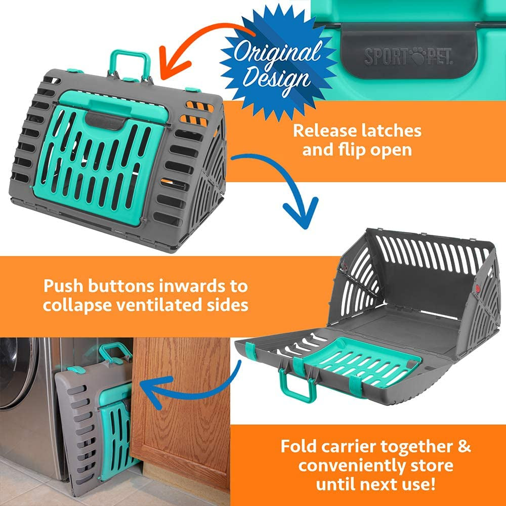 Sport Pet Designs Collapsible Travel Cat Carrier with Waterproof Bed and Front Door Access