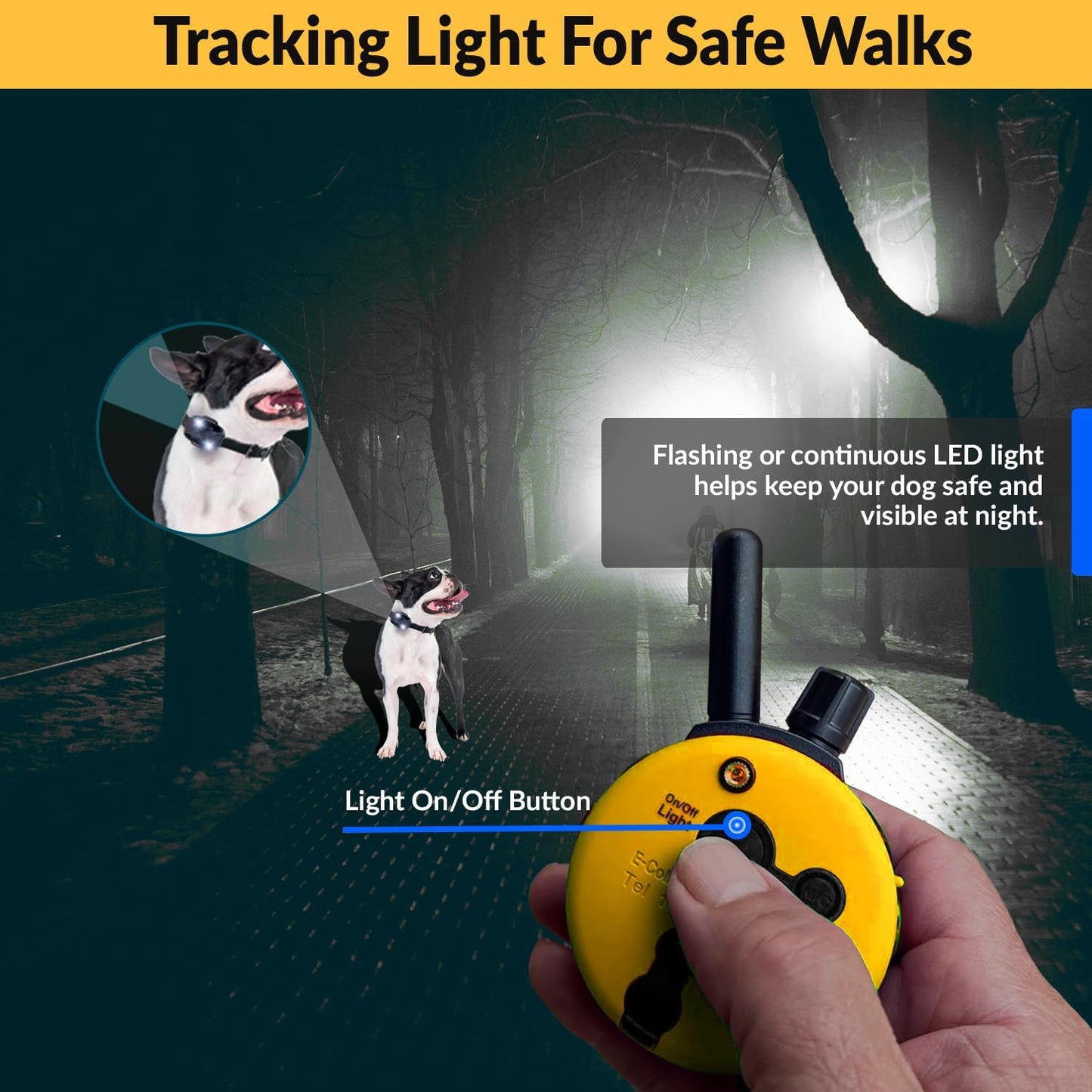 E-Collar Humane Dog Training System with Remote Control, 100 Safe Stimulation Levels, Night Light, Waterproof, Rechargeable, 3/4 Mile Range for Small to Medium Dogs, Yellow