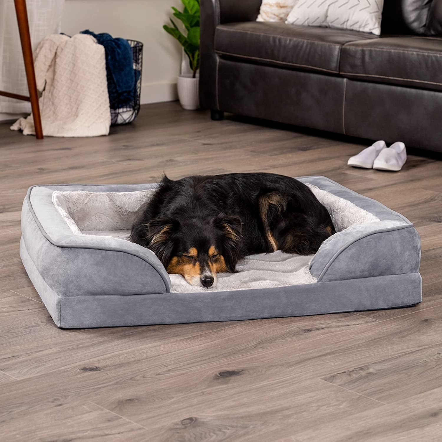 Orthopedic Foam Dog Bed with Washable Velvet Cover - Granite Gray, Large (for dogs up to 55 lbs)
