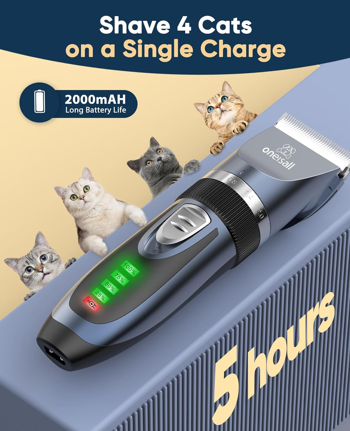 Professional Cordless Cat Clippers for Matted and Long Hair, 2-Speed Grooming Kit for Cats and Small Dogs (Blue)