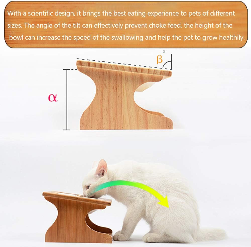 Elevated Pet Dining Table with Raised Wooden Stand and Ceramic Bowls for Cats and Dogs (3 Bowls)