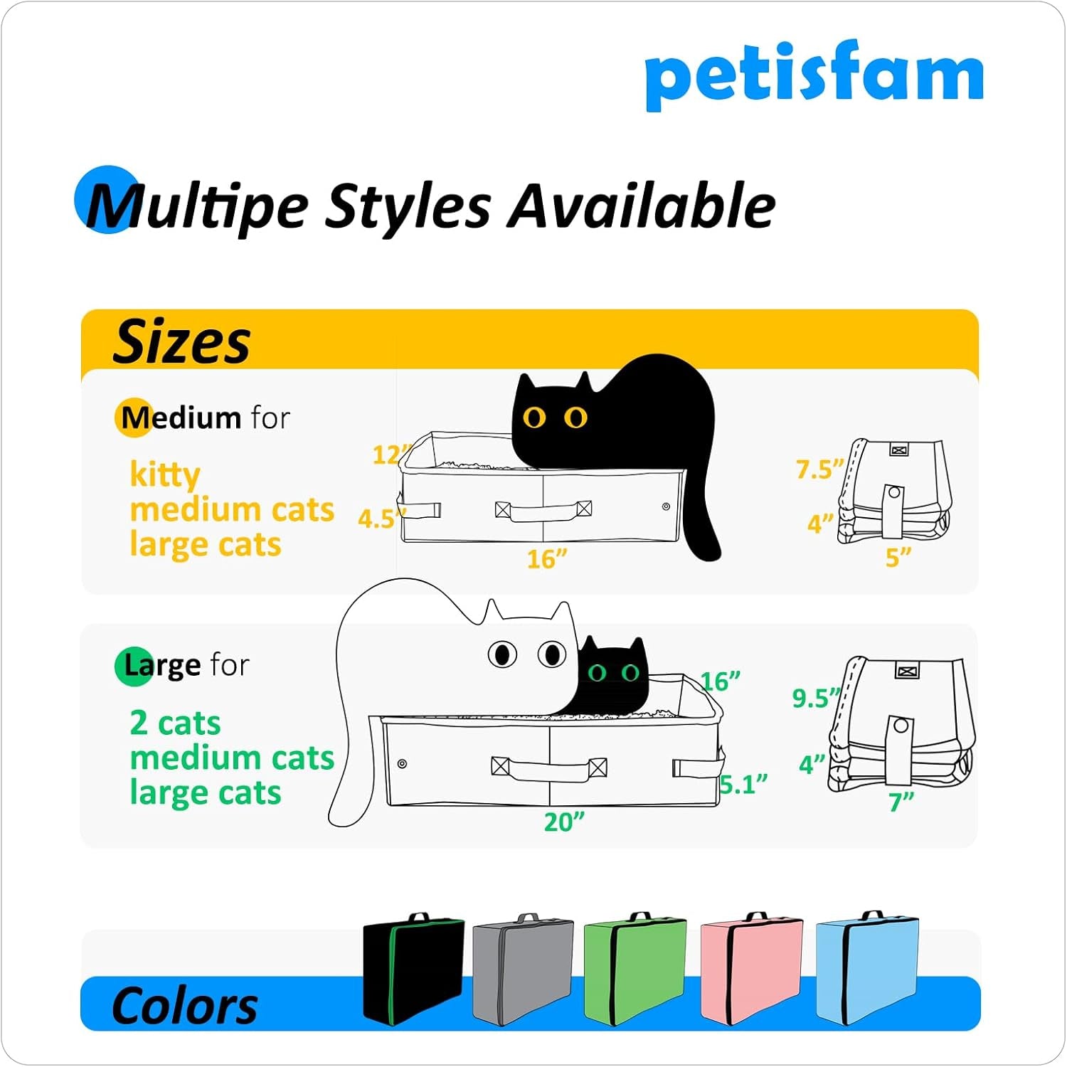 Portable Cat Travel Litter Box with Zipped Lid for Odor Control and Leak Prevention - Convenient for Car, Hotel, and Airplane Use (Large, Grey)