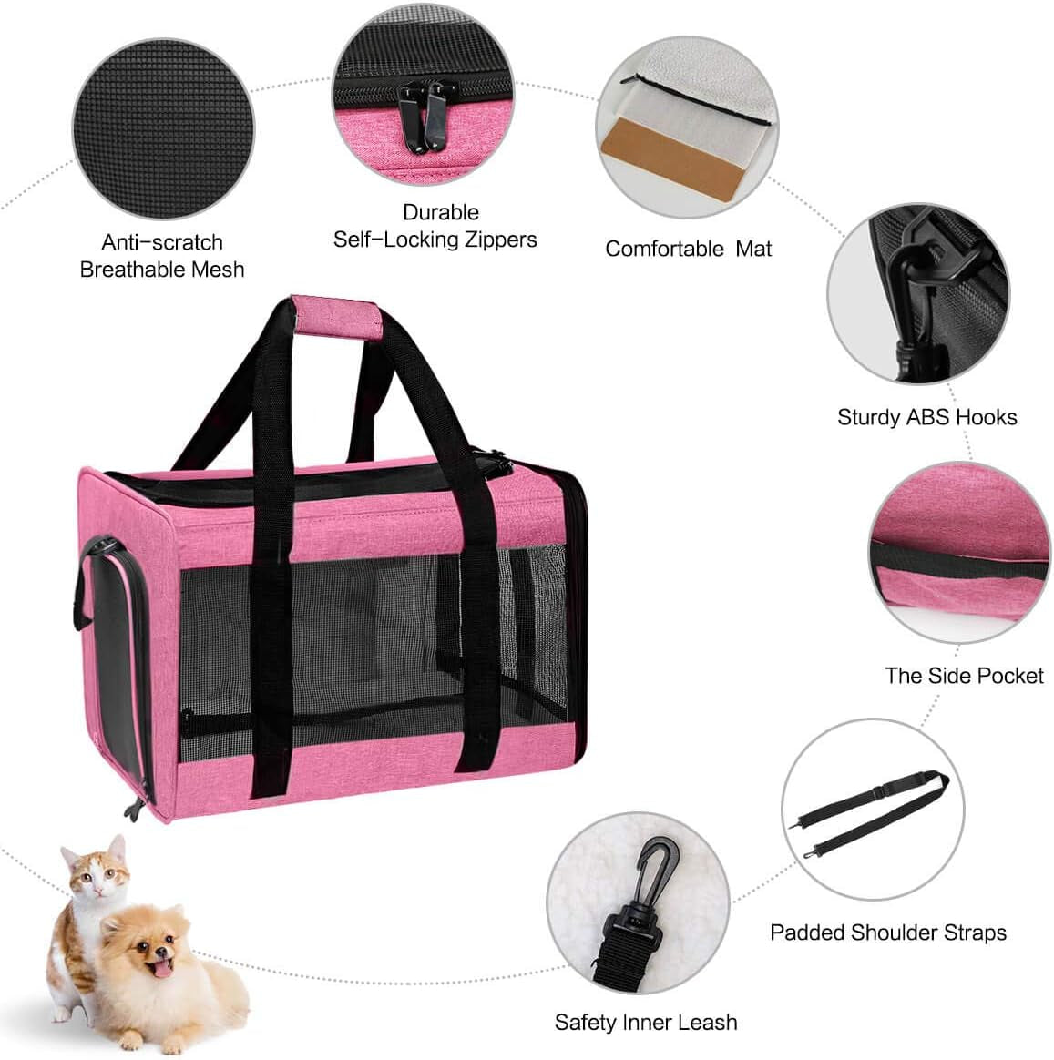 Large Soft-Sided Pet Carrier for Dogs and Cats up to 25 lbs - Collapsible Travel Carrier in Rose