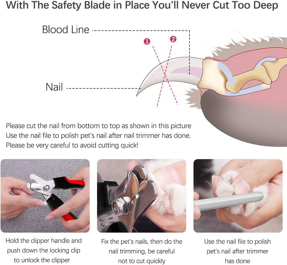 Professional Dog Nail Clipper and Trimmer Set with Stainless Steel Blades, Non-Slip Handles, Safety Guard, Ideal for All Pet Sizes, Includes Free Nail File
