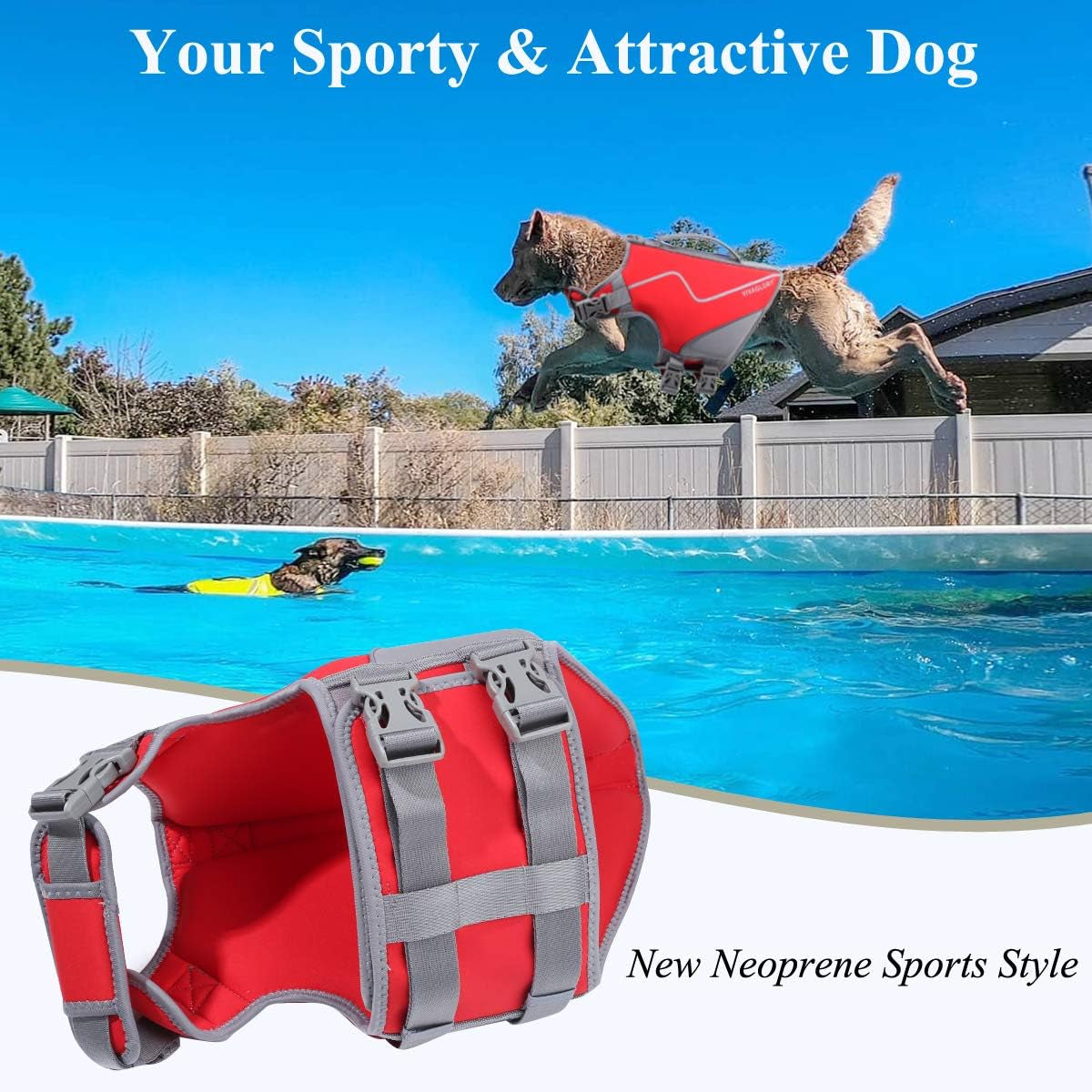 Lightweight Neoprene Dog Life Vest for Swimming and Boating, Buoyant Dog Life Jacket with Handle, Medium, Red