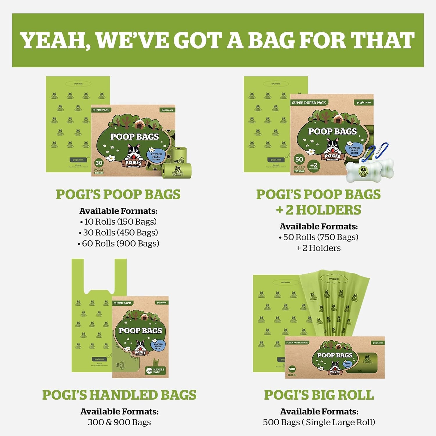 Pogi's Extra-Thick, Leak-Proof Dog Waste Bags with Handles – Unscented, Large, 900 Count