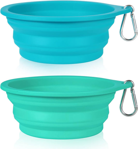 2-Pack Collapsible Dog Bowls, Integrated Molding Travel Bowls without Plastic Rim for Outdoor Use, 600ml (Light Blue + Light Green)