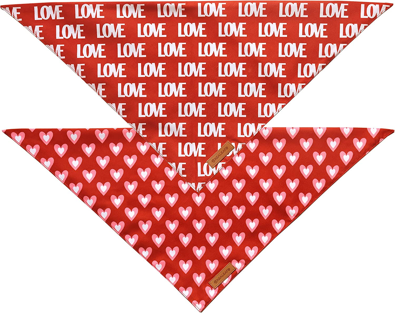 Love Dog Bandanas - 2 Pack Reversible Triangle Scarves for Medium and Large Dogs, Ideal for Mother's Day and Valentine's Day, Made with Premium Durable Fabric
