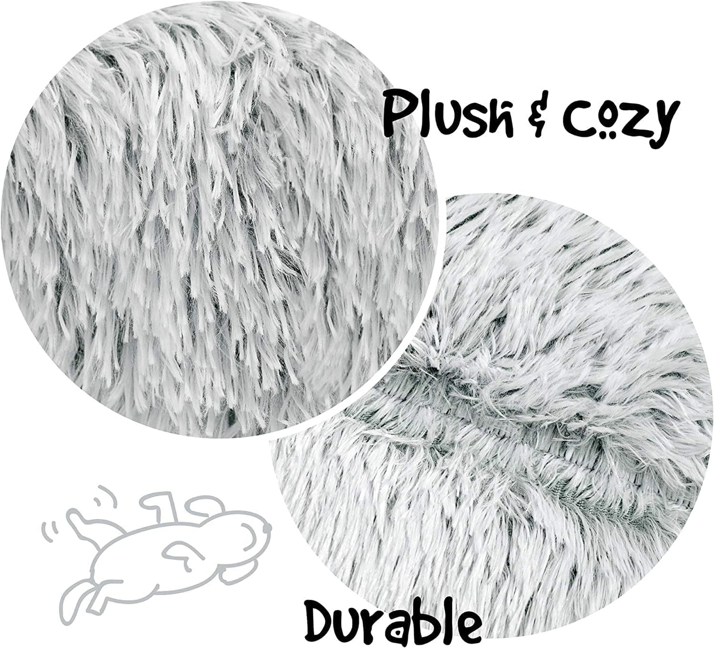 Large Dog Faux Fur Calming Sofa Bed - Soft & Plush Anti-Anxiety Pet Couch, Machine Washable with Non-Slip Bottom, 36"x36"x8", Ivory