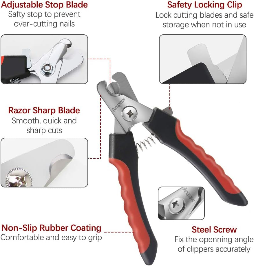 Professional Dog Nail Clipper and Trimmer Set with Stainless Steel Blades, Non-Slip Handles, Safety Guard, Ideal for All Pet Sizes, Includes Free Nail File