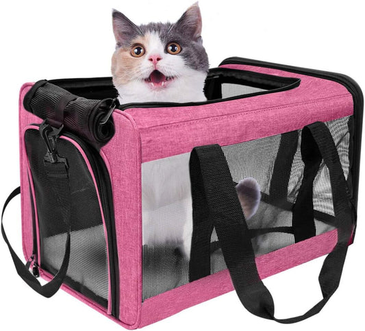 Large Soft-Sided Pet Carrier for Dogs and Cats up to 25 lbs - Collapsible Travel Carrier in Rose