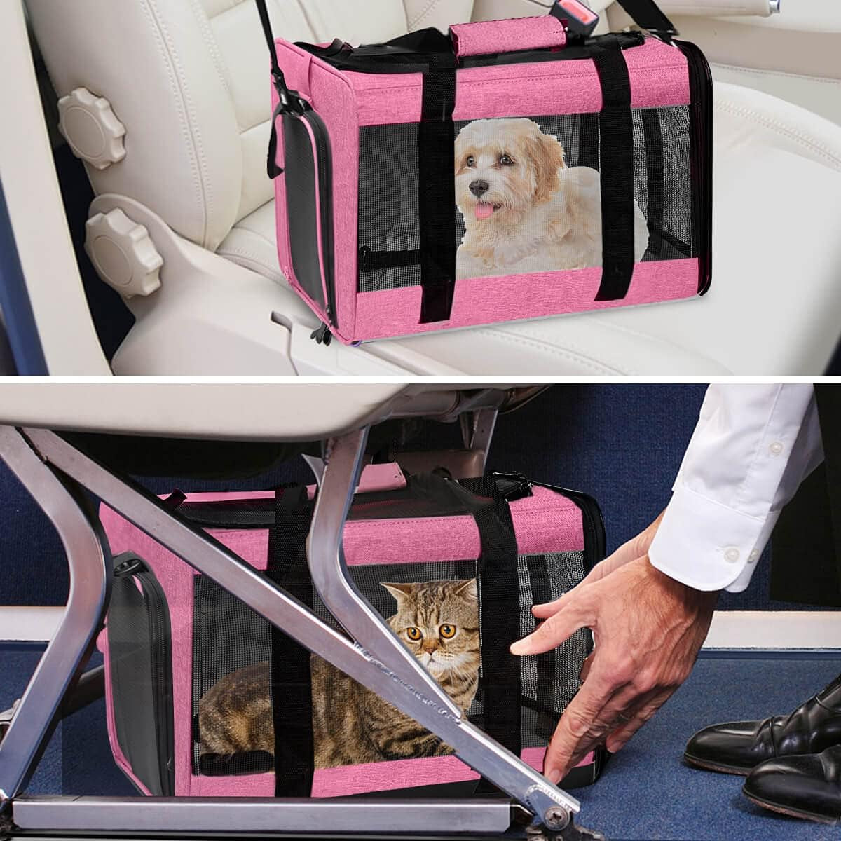 Large Soft-Sided Pet Carrier for Dogs and Cats up to 25 lbs - Collapsible Travel Carrier in Rose