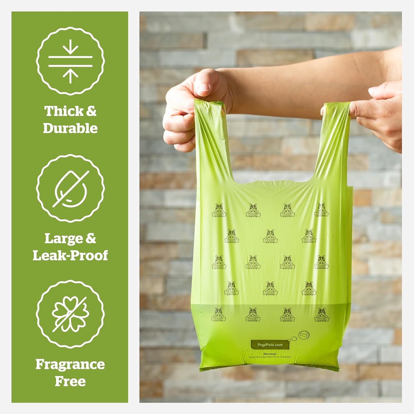 Pogi's Extra-Thick, Leak-Proof Dog Waste Bags with Handles – Unscented, Large, 900 Count